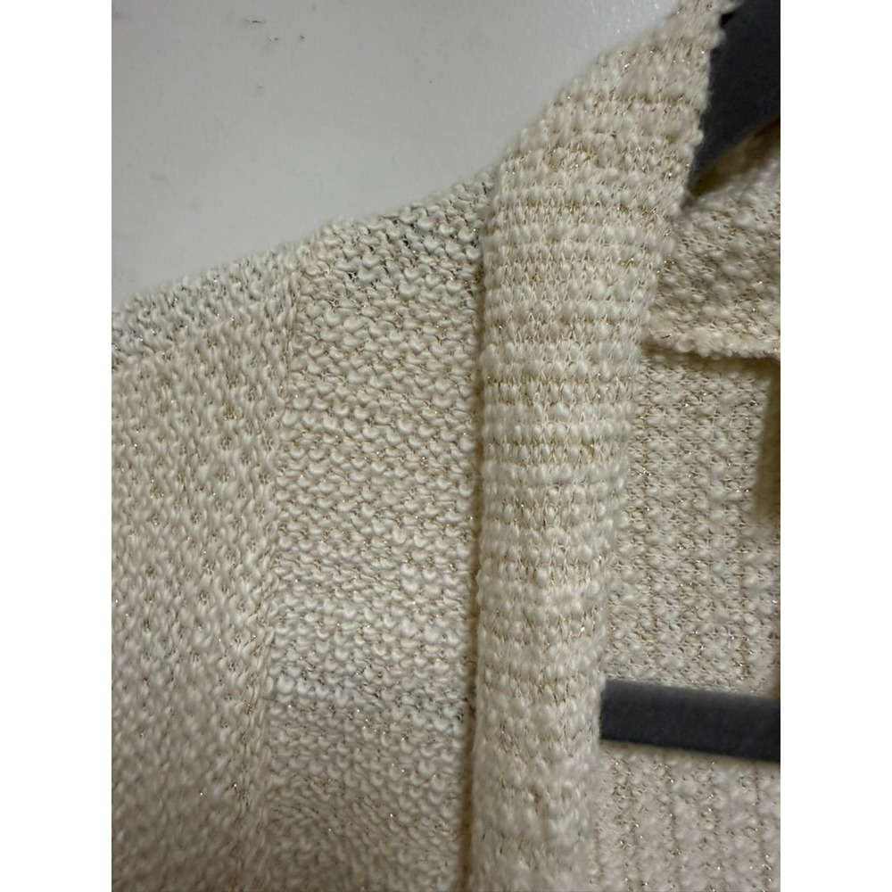 Chico's Cream Gold Metallic Open Front Draped Cardigan Sweater Size 2 Large - Picture 8 of 8